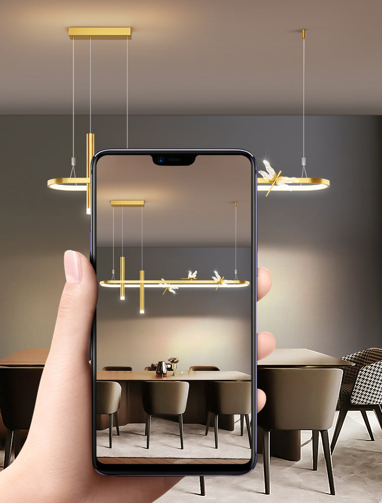 Mid-Century Straight Bars Island Chandelier Lights Metal Chandelier Lamp