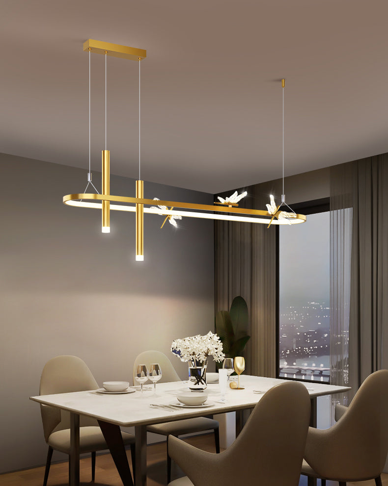 Mid-Century Straight Bars Island Chandelier Lights Metal Chandelier Lamp