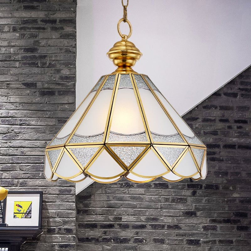 Gold Scallop Pendant Lamp Traditional Frosted Glass 1 Light Living Room Ceiling Light Fixture