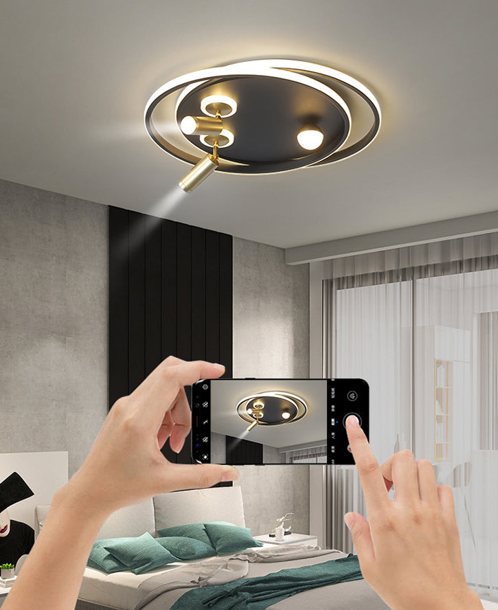 Metal Ceiling Mounted Light Modern Bedroom LED Flush Mount avec 2 Spotlights