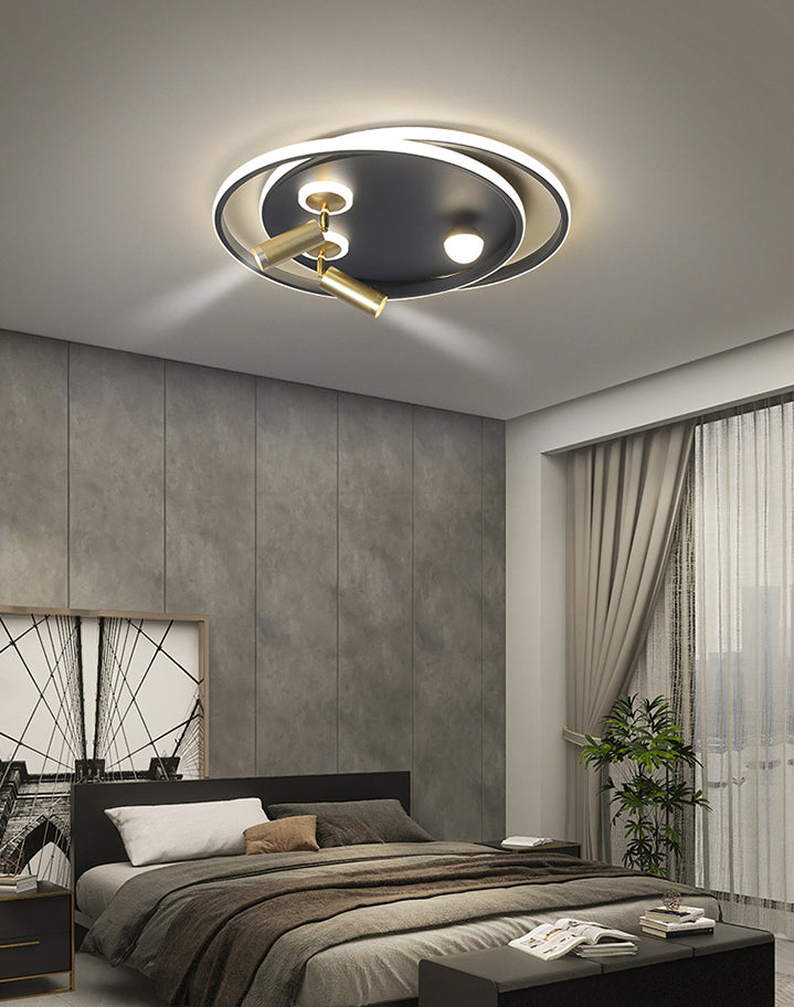 Metal Ceiling Mounted Light Modern Bedroom LED Flush Mount avec 2 Spotlights