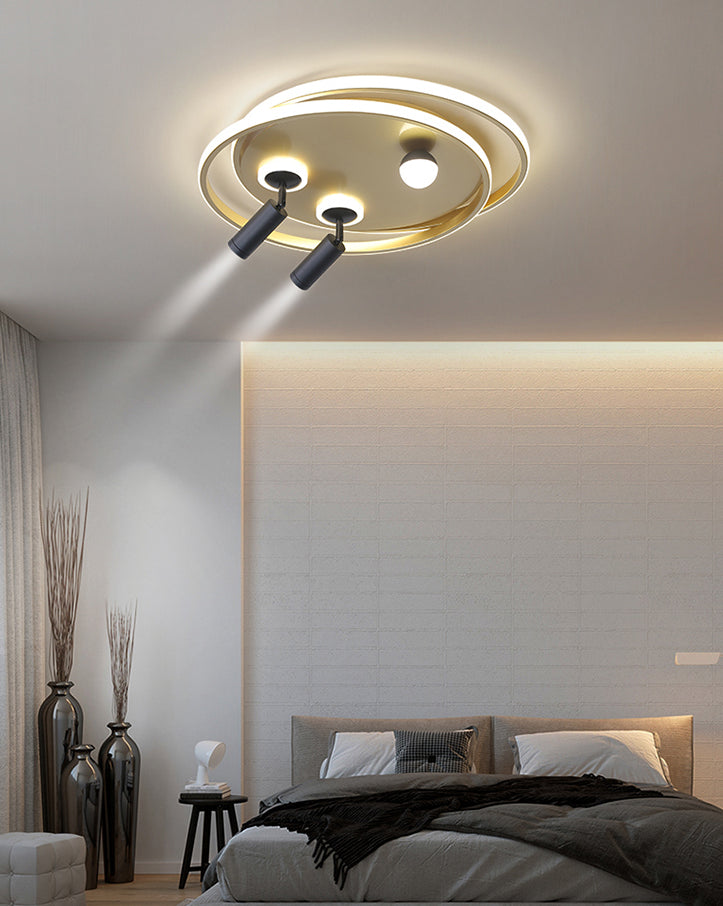 Metal Ceiling Mounted Light Modern Bedroom LED Flush Mount avec 2 Spotlights