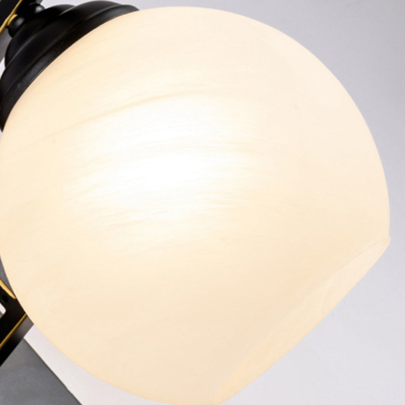 Spherical Bedside Sconce Light Fixture Classic Opal Glass 1 Light Black Wall Mounted Lamp