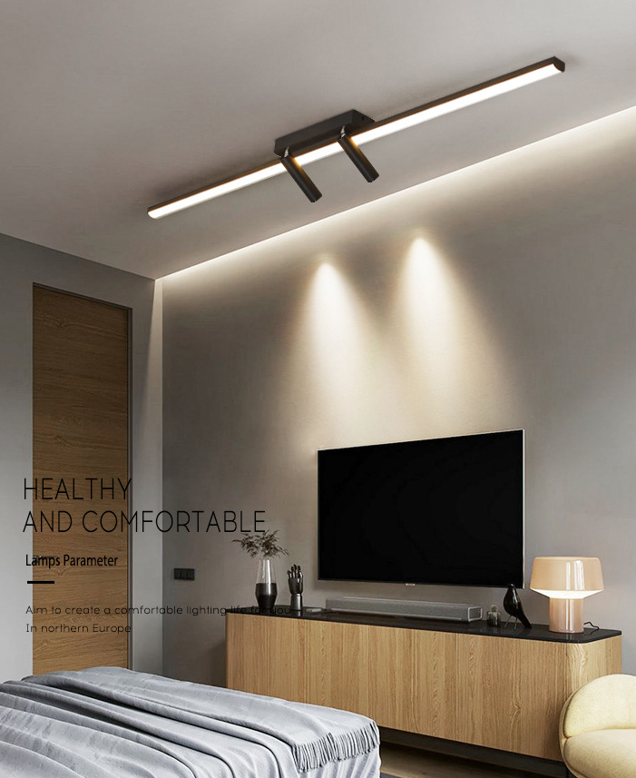 Montaje semiempotrado LED rectangular negro en lámpara de techo interior de acrílico de simplicidad moderna con lámpara de hierro forjado