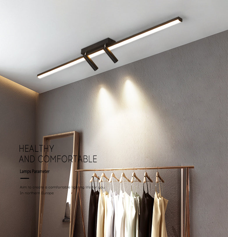 Montaje semiempotrado LED rectangular negro en lámpara de techo interior de acrílico de simplicidad moderna con lámpara de hierro forjado