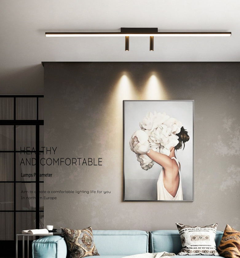 Black Rectangular LED Semi Flush Mount in Modern Simplicity Acrylic Indoor Ceiling Fixture with Wrought Iron Lamp