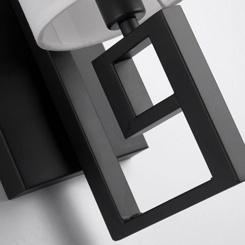 1 Light Sconce Light Fixture Classic Cylinder Metal Wall Mount Lighting in Black/Gold with Fabric Shade