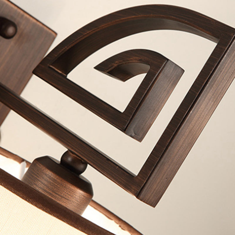 Fabric White Wall Light Fixture Cylinder 1 Light Traditional Sconce for Living Room with Metal Backplate