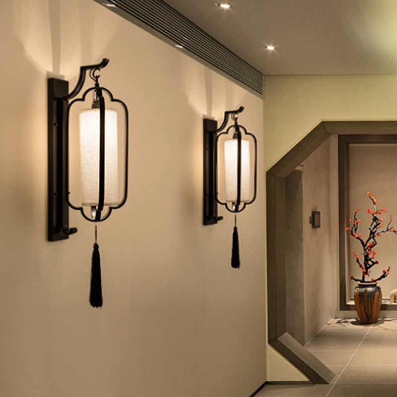 14.5"/16" Wide 1 Light Cylinder Wall Lighting Idea Classic Black Fabric Sconce Light Fixture for Corridor