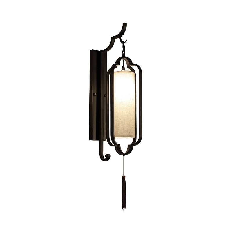 14.5"/16" Wide 1 Light Cylinder Wall Lighting Idea Classic Black Fabric Sconce Light Fixture for Corridor