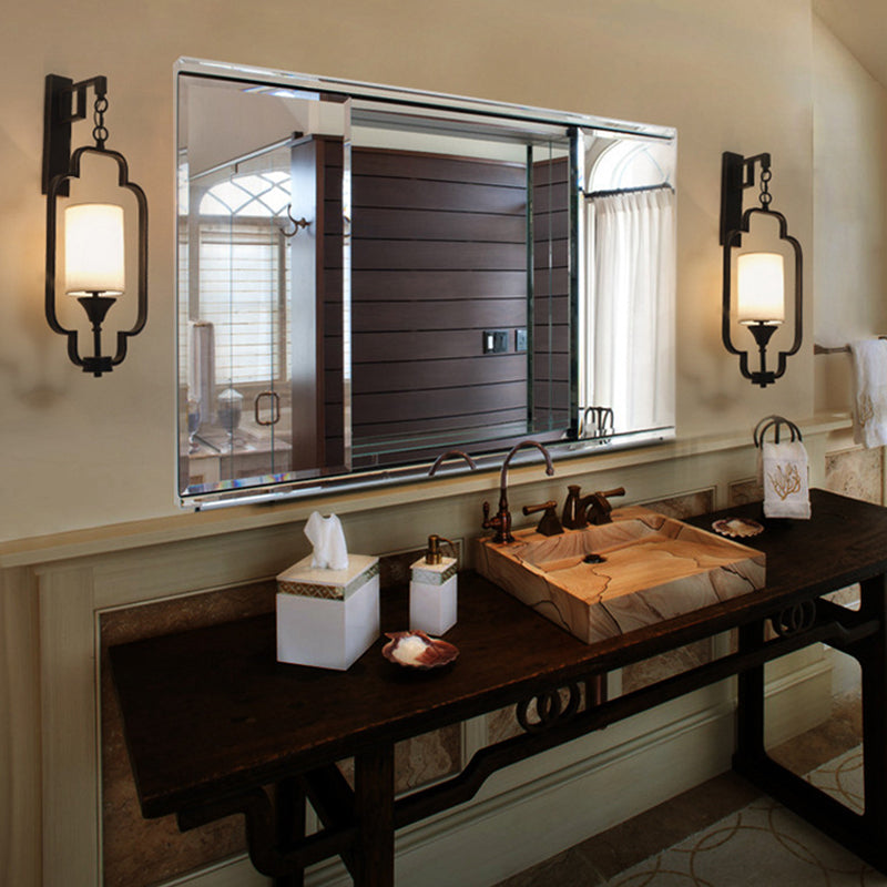 1 Light Wall Light Fixture Traditional Style Cylinder Metal Sconce in Black/Gold for Bedroom