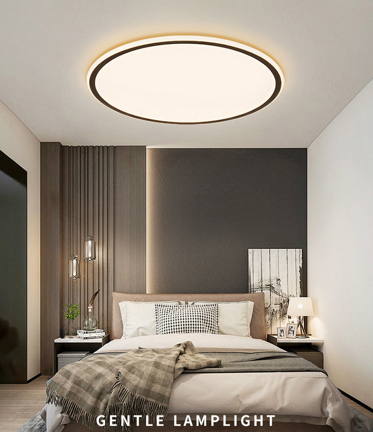Plafonnier LED en aluminium simple encastré en forme de disque noir pour chambre à coucher