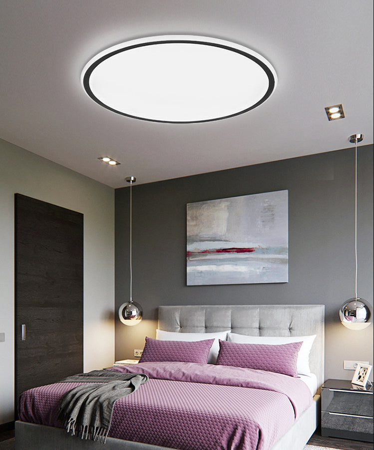 Plafonnier LED en aluminium simple encastré en forme de disque noir pour chambre à coucher