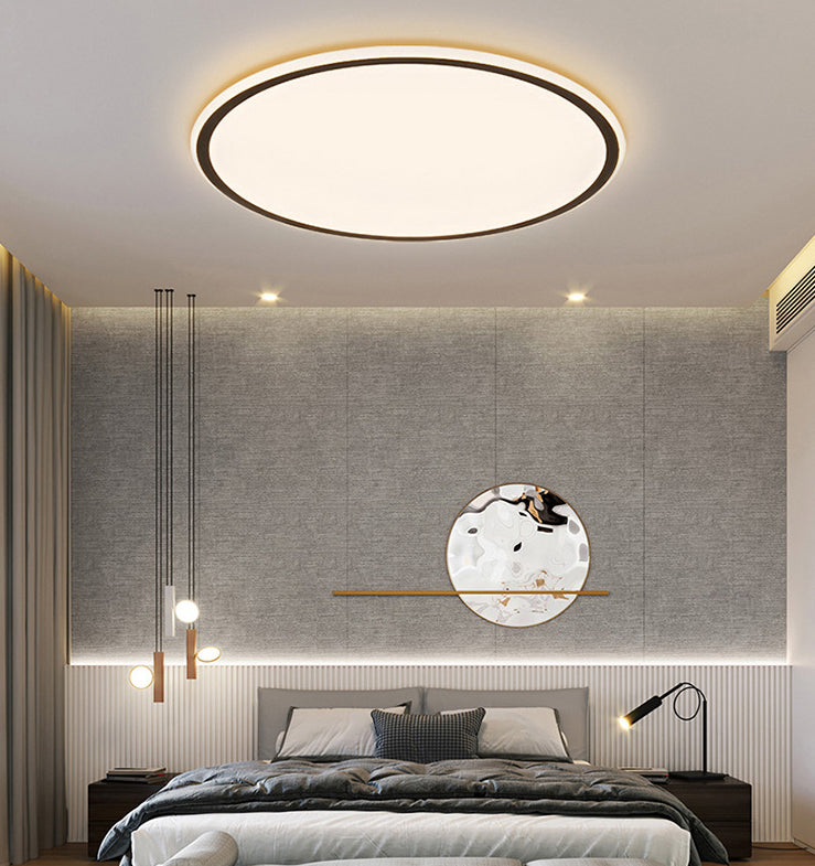 Plafonnier LED en aluminium simple encastré en forme de disque noir pour chambre à coucher