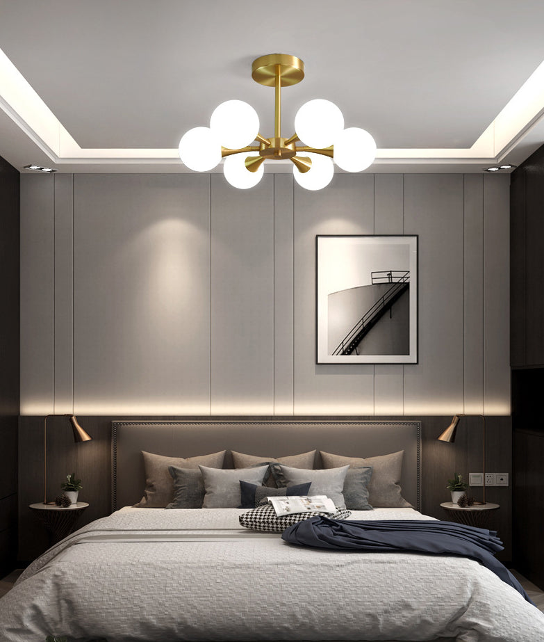 Candelera de estrella estelar posmoderna Candelera de techo de techo de sombra de vidrio claro en oro para sala de estar