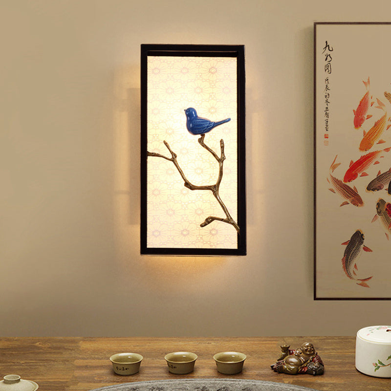 16"/31.5" H Fabric Rectangle Wall Mounted Light Classic 1 Light Living Room Sconce in Black