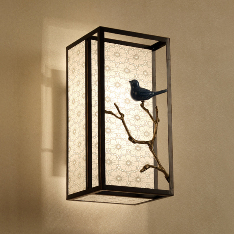 16"/31.5" H Fabric Rectangle Wall Mounted Light Classic 1 Light Living Room Sconce in Black