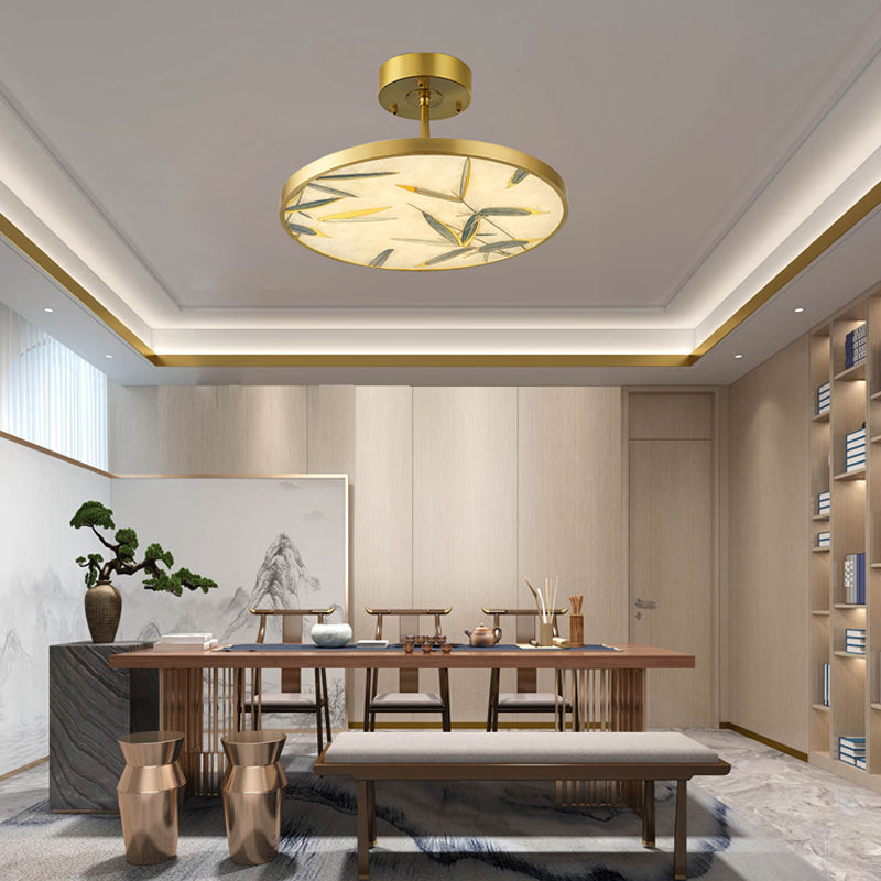 16 "/23,5" de large 1 Light Semi Flush Mount Light Traditionnel Round Grosted Glass Plafond Ayémat en or