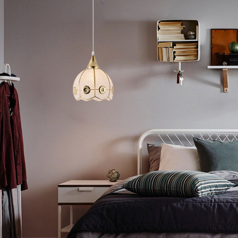 White 1 Light Hanging Pendant Traditional Plastic Dome/Drum/Wide Flare Suspension Lamp for Dining Room