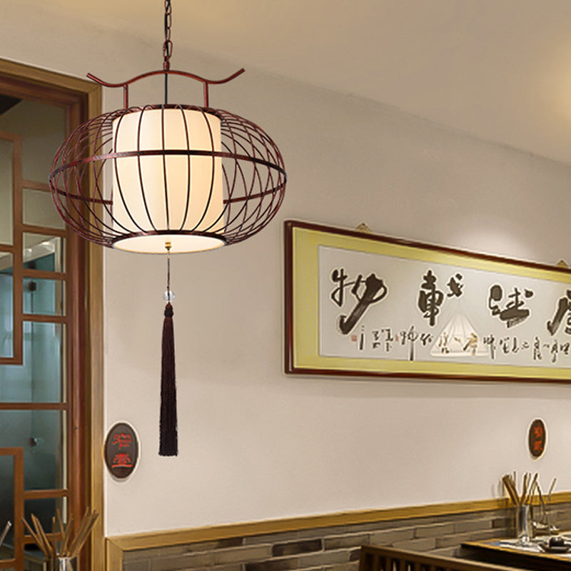 Wit/rood 1 licht hangend plafondlicht traditionele stof lantaarn drop hanger voor theekamer, 16 "/19.5" /23.5 "breed