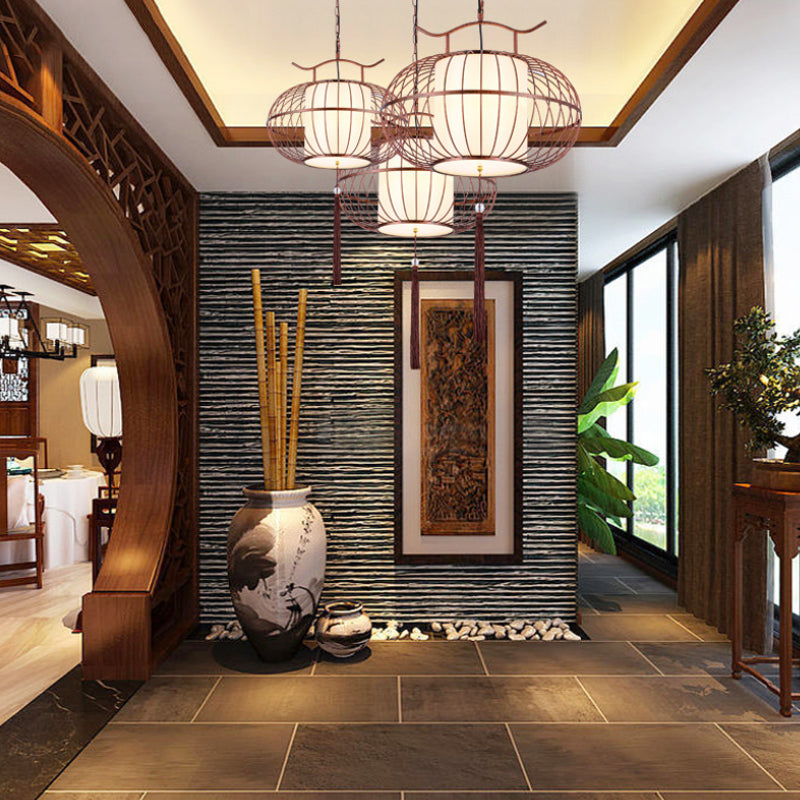 Bianco/rosso 1 luce appesa al soffitto Luce tradizionale Tessuto tradizionale Ciondolo a goccia per tè per sala da tè, largo 16 "/19.5" /23.5 "