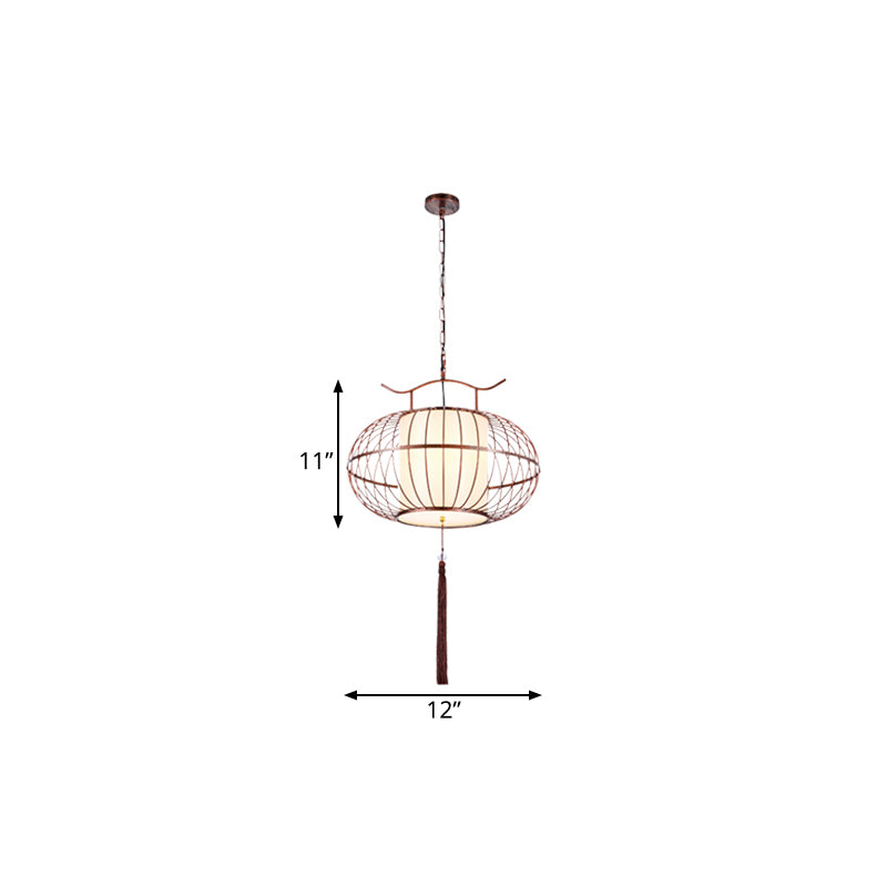 Wit/rood 1 licht hangend plafondlicht traditionele stof lantaarn drop hanger voor theekamer, 16 "/19.5" /23.5 "breed