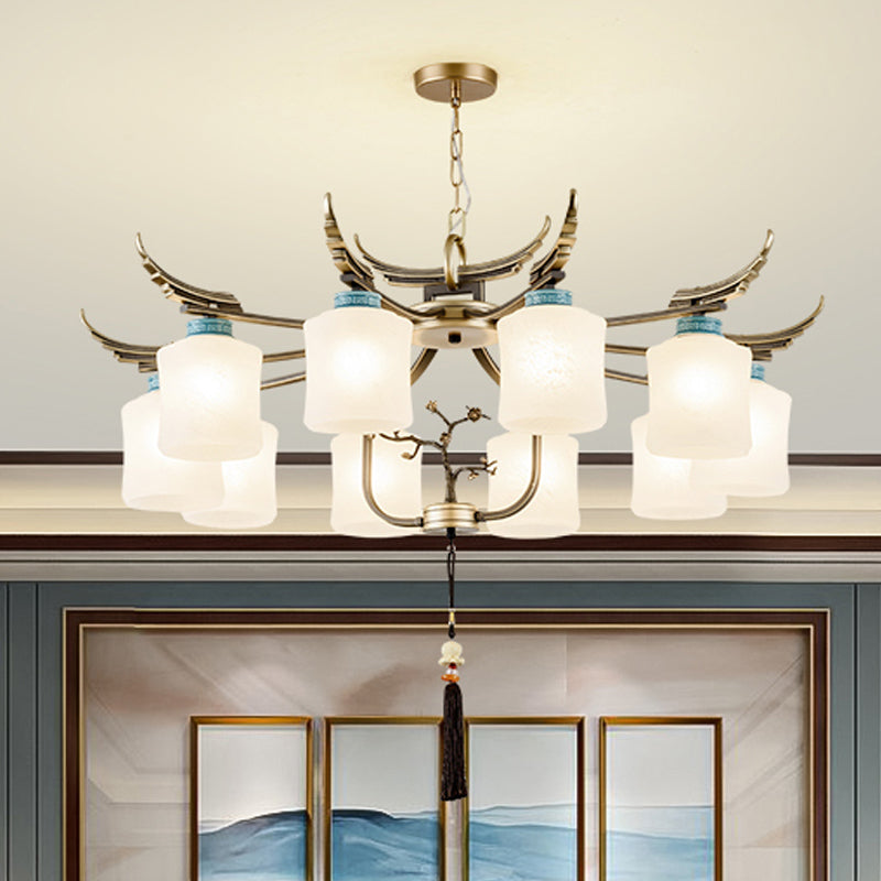 Cilinder woonkamer hangende kroonluchter traditionele stijl metaal 6/8/10 verlichting messing plafondlicht met matglazen schaduw