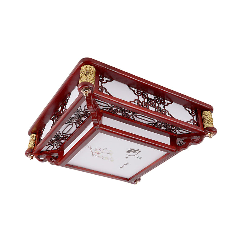 21.5"/39" Wide LED Rectangle Flush Mount Traditional Dark Red Wood Flush Light Fixture for Living Room