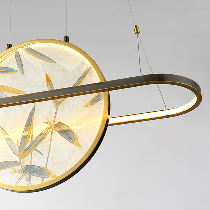 Luminaire ludique à LED Style traditionnel lampe de suspension en verre givré ovale en or