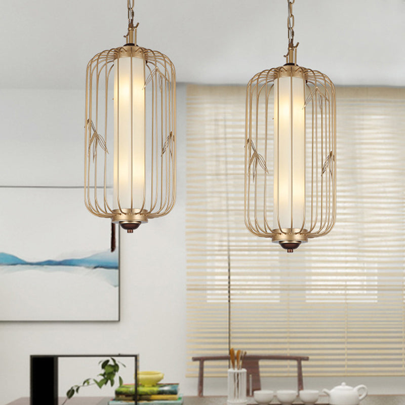 Birdcage comedor de comedor iluminación clásica metal elegante 2 luces 2 luces doradas luz de techo colgante