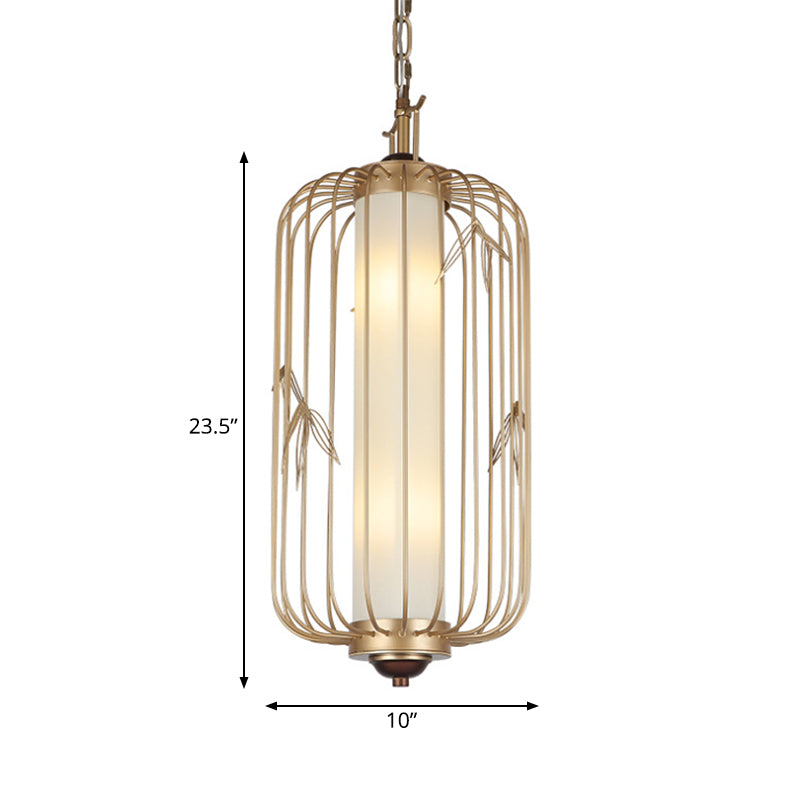 Birdcage comedor de comedor iluminación clásica metal elegante 2 luces 2 luces doradas luz de techo colgante