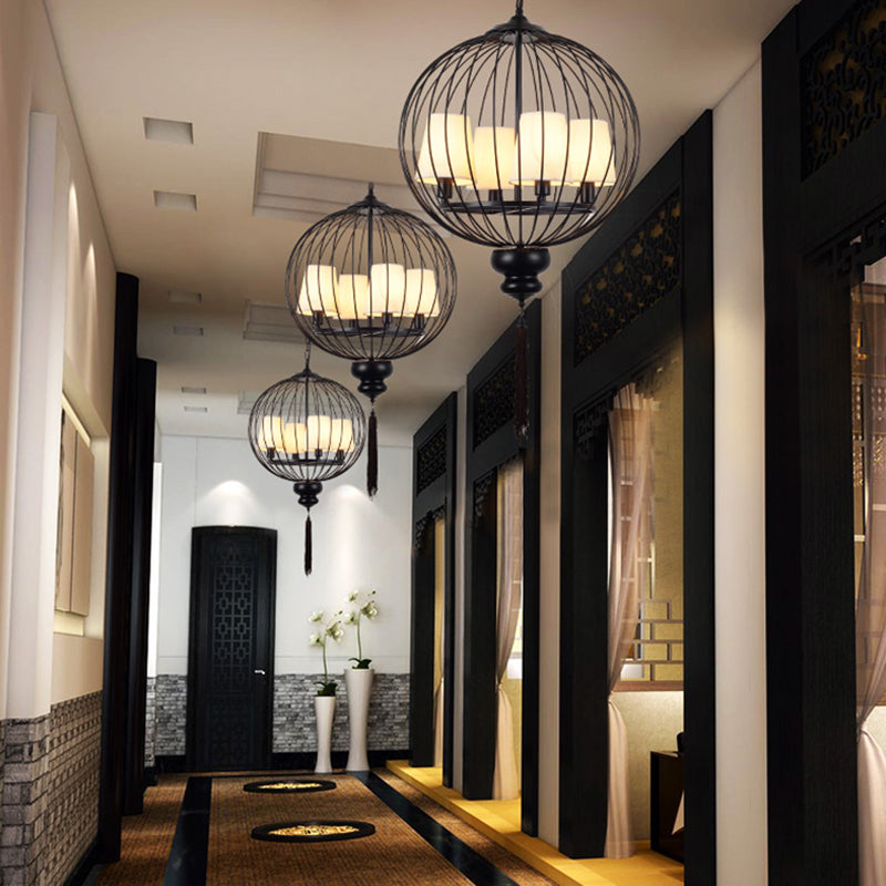 Aparte de la lámpara de lámpara de metal globe elegante 4 luces 4 luces Corredor Kit de lámpara colgante en negro