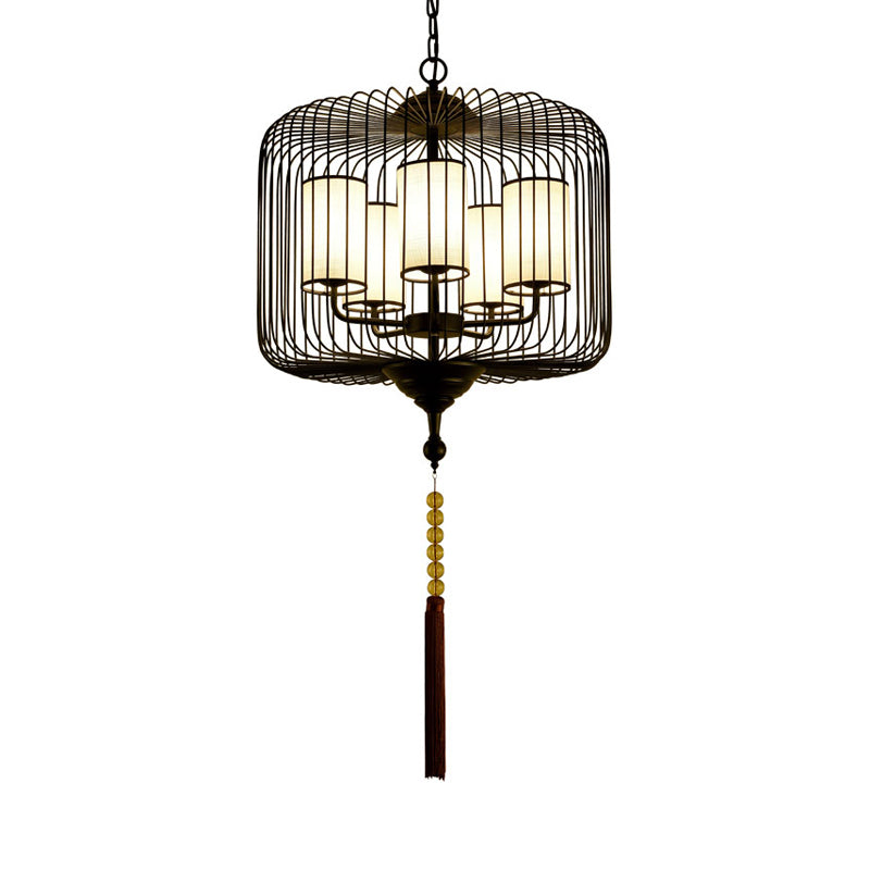 19.5 "/23.5" de ancho 5 luces lámparas de metal lámpara lámpara cilindro tradicional casa de té colgante colgante