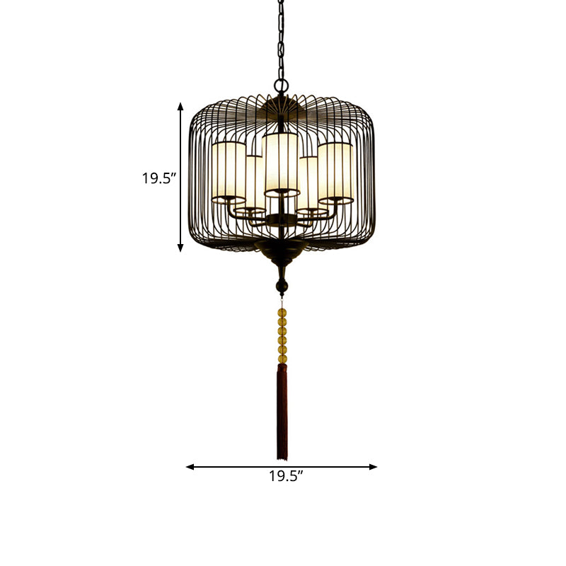 19.5 "/23.5" de ancho 5 luces lámparas de metal lámpara lámpara cilindro tradicional casa de té colgante colgante