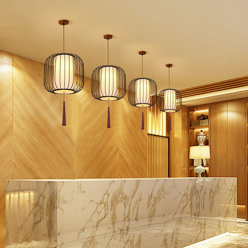 12 "/14" brede stof lantaarn hanger lamp Classic 1 lichte woonkamer hangende lichtkit in wit