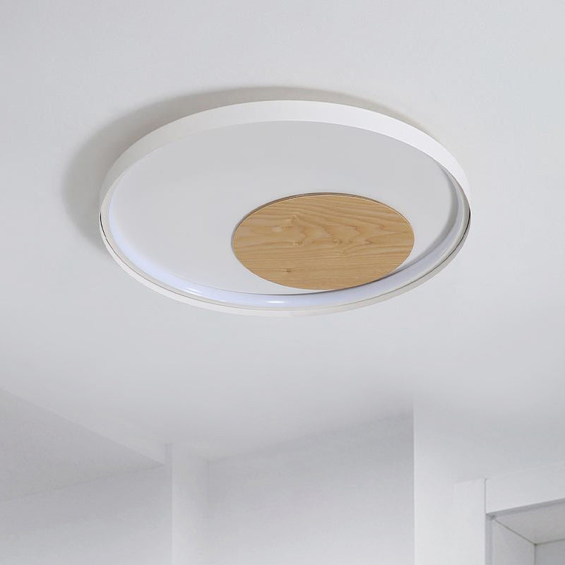 Disk Metal Ceiling Light Mounted Fixture Minimalist White/Black 12"/16"/19.5" Wide LED Flush Light, Natural Light/Remote Control Stepless Dimming