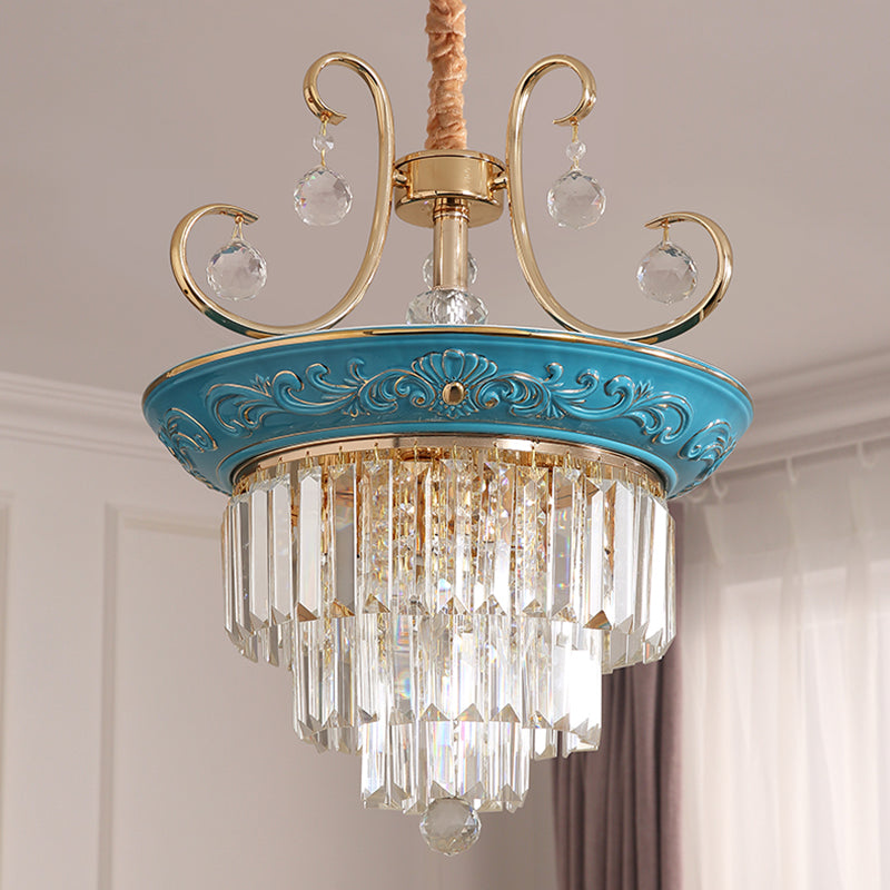 3 niveles Tri-lado de la varilla de cristal Luz Estilo simple 3/5 Cabezas Blue Techo Luz de luz Fixture