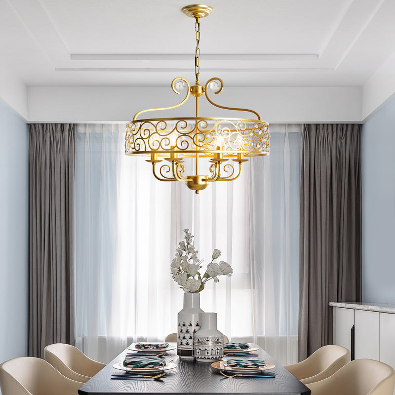 Lámpara de lámpara de candelabra dorada metal posmoderno 6 cabezas lámpara colgante
