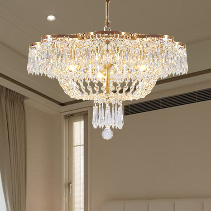Dommento de la lámpara colgante del dormitorio Simple hilo de cristal 4 cabezas de oro suspensión liviana
