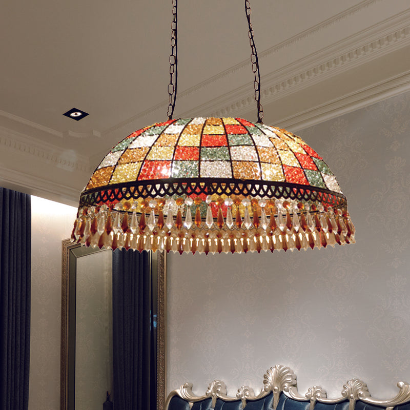 2 Heads Crystal Drop Ceiling Suspension Lamp Southeast Asian Style Black Dome Living Room