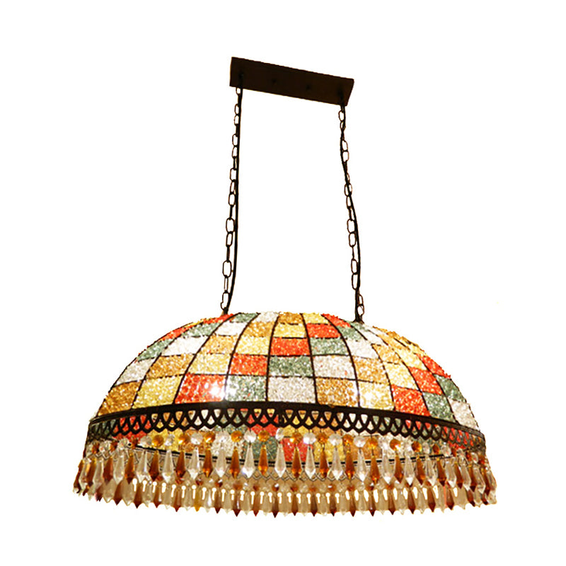 2 Heads Crystal Drop Ceiling Suspension Lamp Southeast Asian Style Black Dome Living Room
