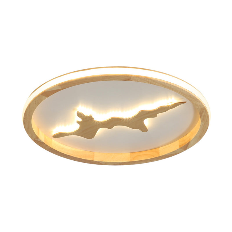 Cirkel plafondgemonteerd licht minimalistisch hout donkerbruin/lichtbruin LED-inbouwarmatuur, 17"/21"/25" breed