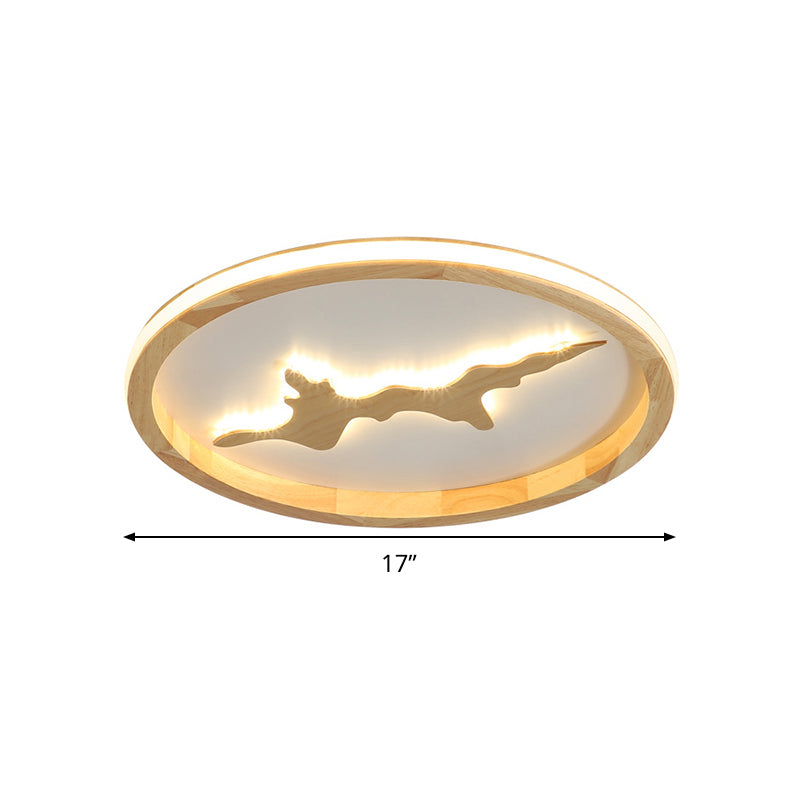 Cirkel plafondgemonteerd licht minimalistisch hout donkerbruin/lichtbruin LED-inbouwarmatuur, 17"/21"/25" breed