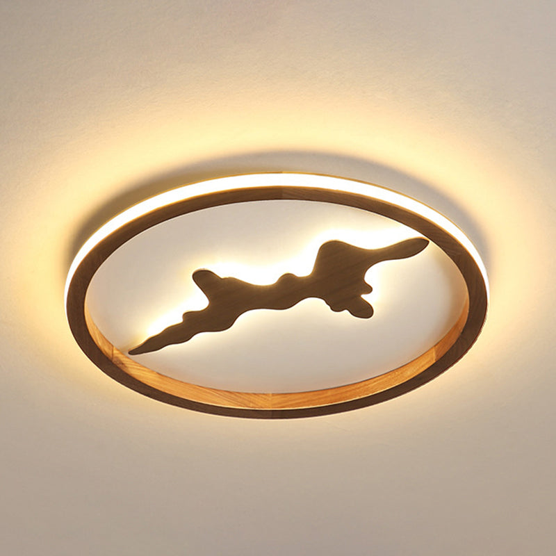 Cirkel plafondgemonteerd licht minimalistisch hout donkerbruin/lichtbruin LED-inbouwarmatuur, 17"/21"/25" breed