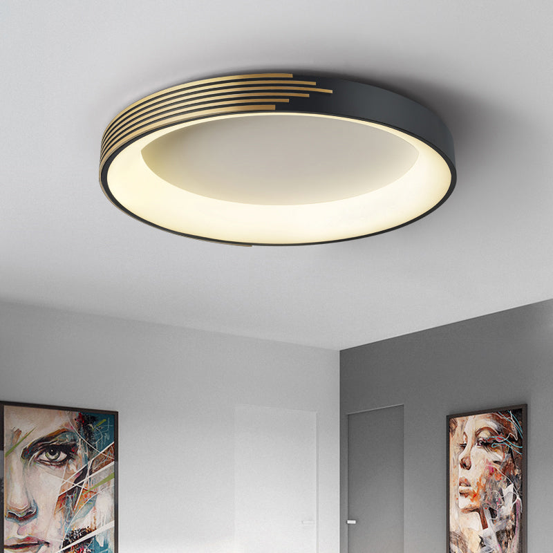 Drum Ceiling Light Modern Metal Black LED Flush Mount Light Fixture for Bedroom, 12"/18"/23.5" Wide