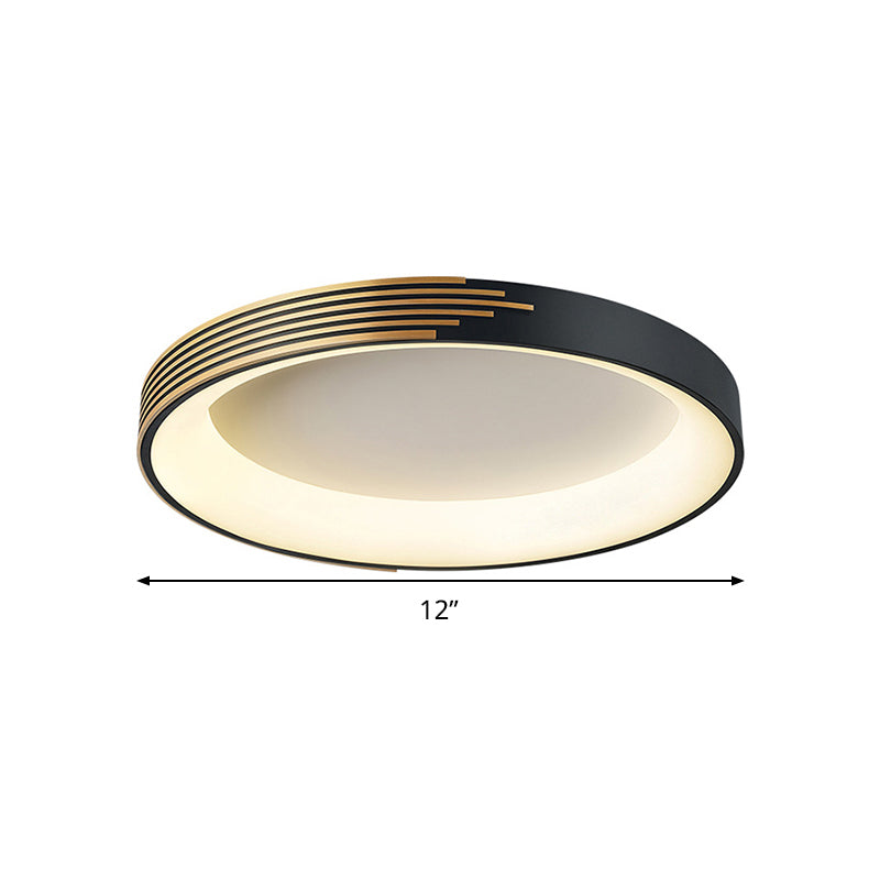 Drum Ceiling Light Modern Metal Black LED Flush Mount Light Fixture for Bedroom, 12"/18"/23.5" Wide