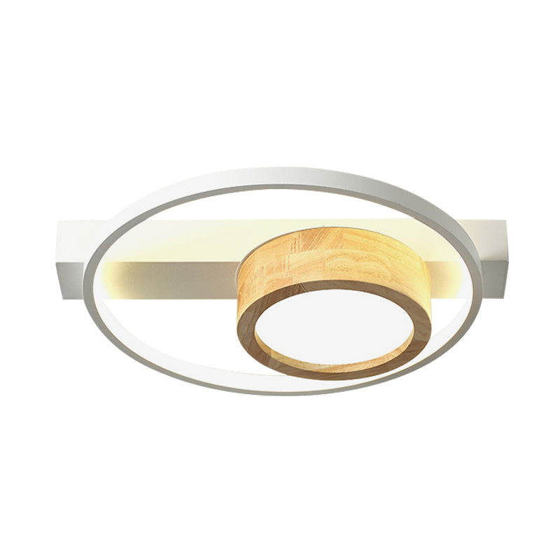 Wood Round Flush Mount Fixture Minimalist Gray/White LED Ceiling Light for Living Room