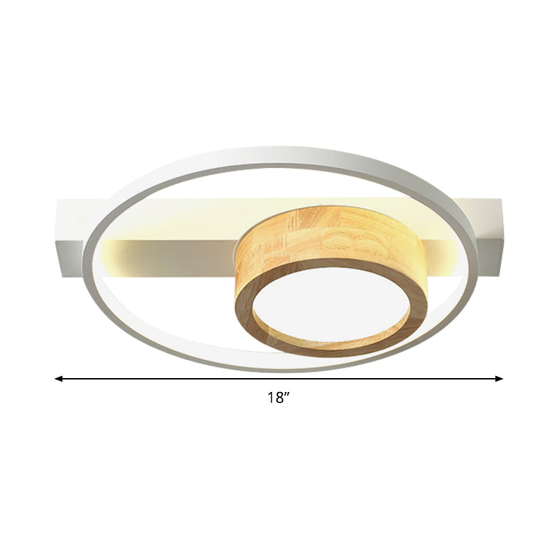 Wood Round Flush Mount Fixture Minimalist Gray/White LED Ceiling Light for Living Room