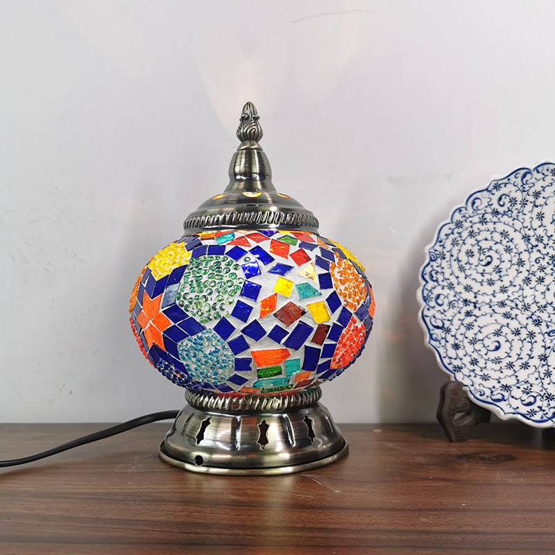 Globe Lampe de table de chevet en vitrail marocain à 1 lumière pour chambre à coucher, bronze