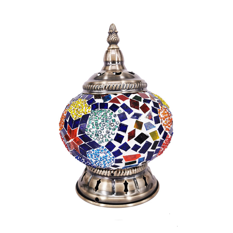 Globe Lampe de table de chevet en vitrail marocain à 1 lumière pour chambre à coucher, bronze